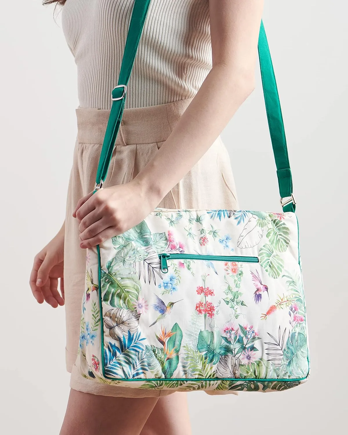 Maison d' Hermine Hand Bag Cotton Adjustable Shoulder Strap Cross Body Bag Tote purse with Zippered & Slip Pockets