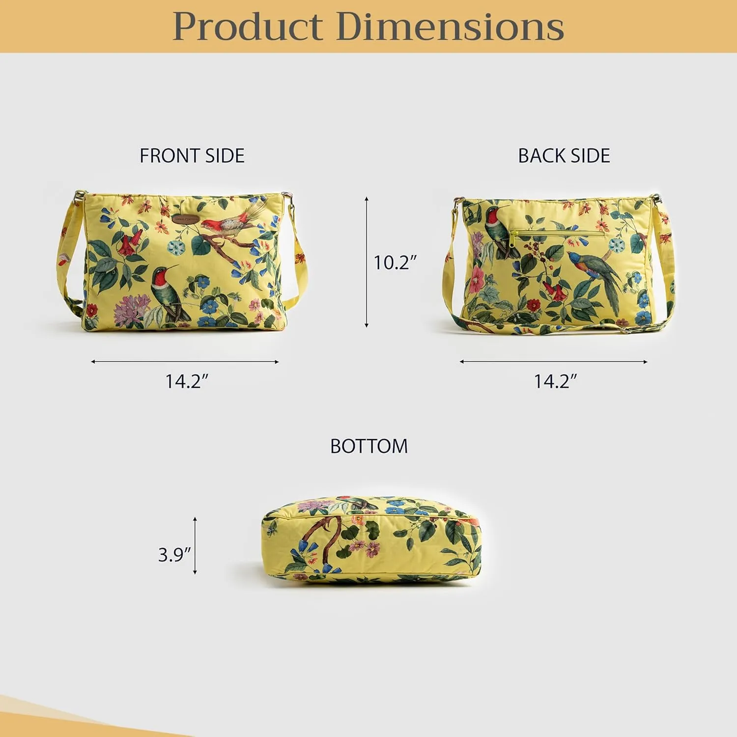 Maison d' Hermine Hand Bag Cotton Adjustable Shoulder Strap Cross Body Bag Tote purse with Zippered & Slip Pockets