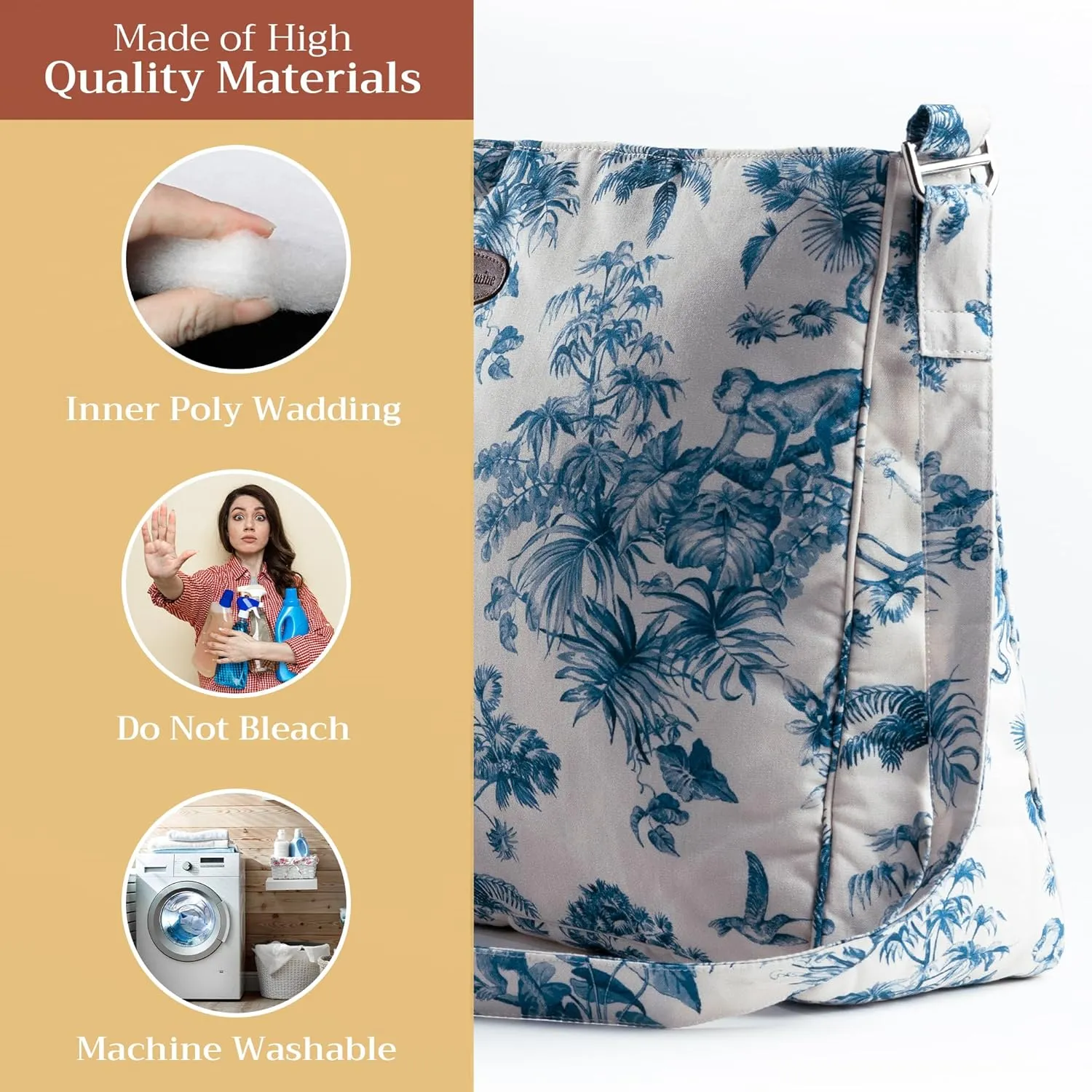 Maison d' Hermine Hand Bag Cotton Adjustable Shoulder Strap Cross Body Bag Tote purse with Zippered & Slip Pockets