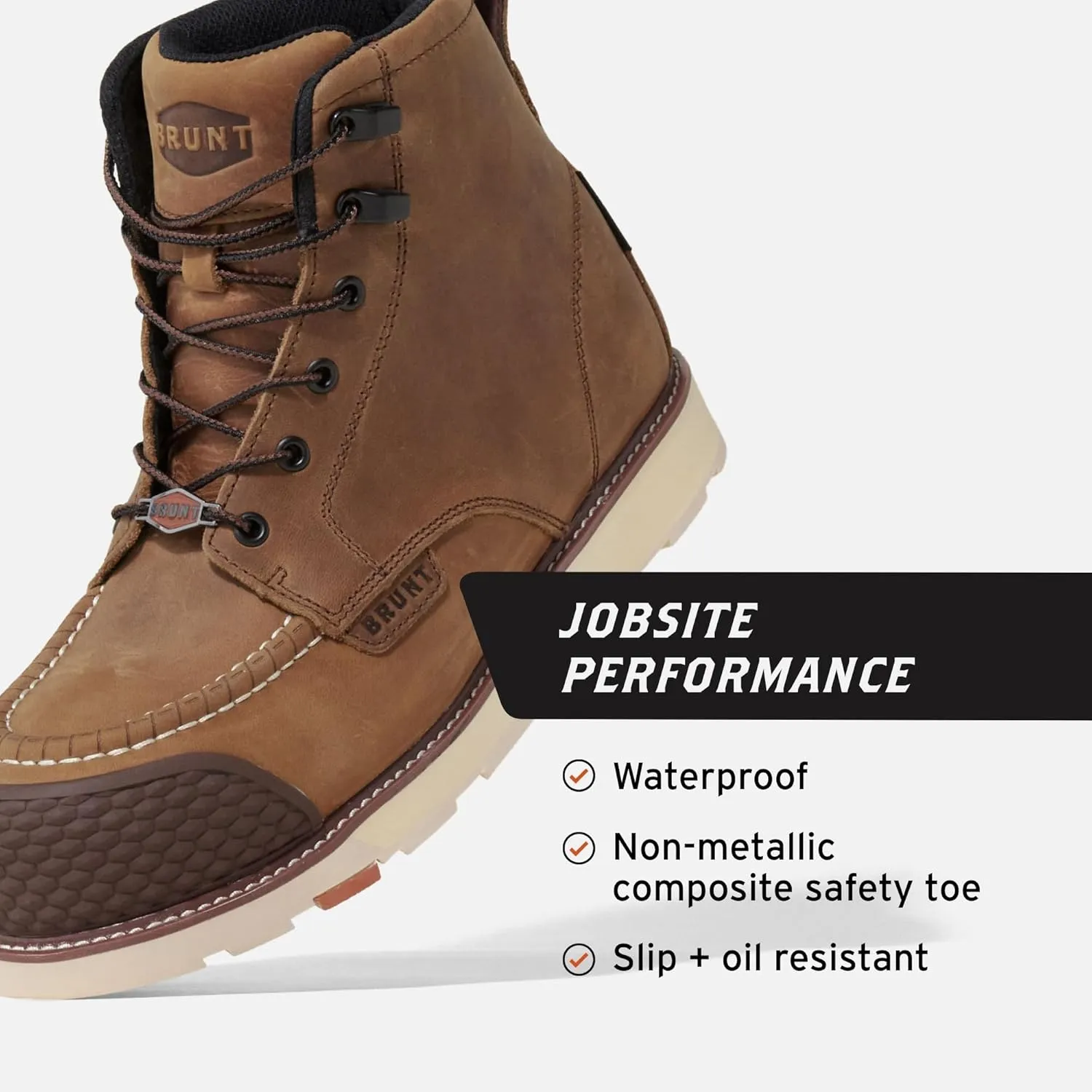 Marin BRUNT Toe (Comp Toe) - Brown - 6" Waterproof Reinforced Wedge Work Boot - EH Rated - Slip   Oil Resistant - Adjustable Width System
