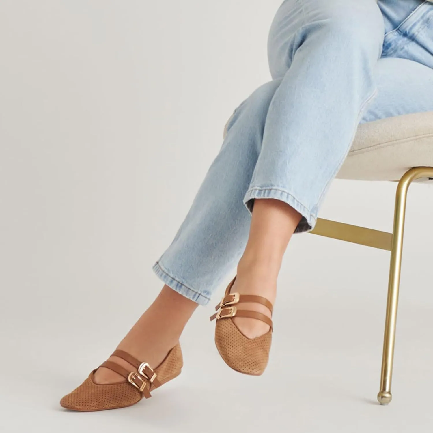 Mary Jane Flats for Women Woven Raffia Round Toe Ballet Flat Comfortable Walking Ballerina Shoes with Double Buckle Strap