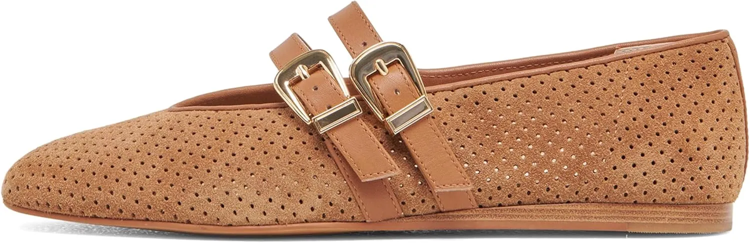 Mary Jane Flats for Women Woven Raffia Round Toe Ballet Flat Comfortable Walking Ballerina Shoes with Double Buckle Strap