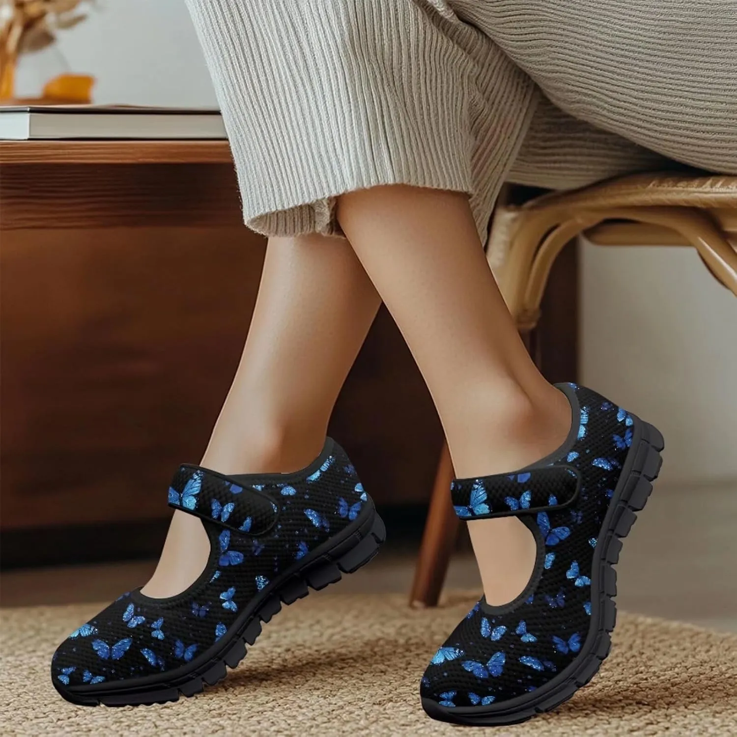 Mary Jane Sneakers Women's Walking Shoes Stylish Lady Breathable Adjustable Working Flat Shoes