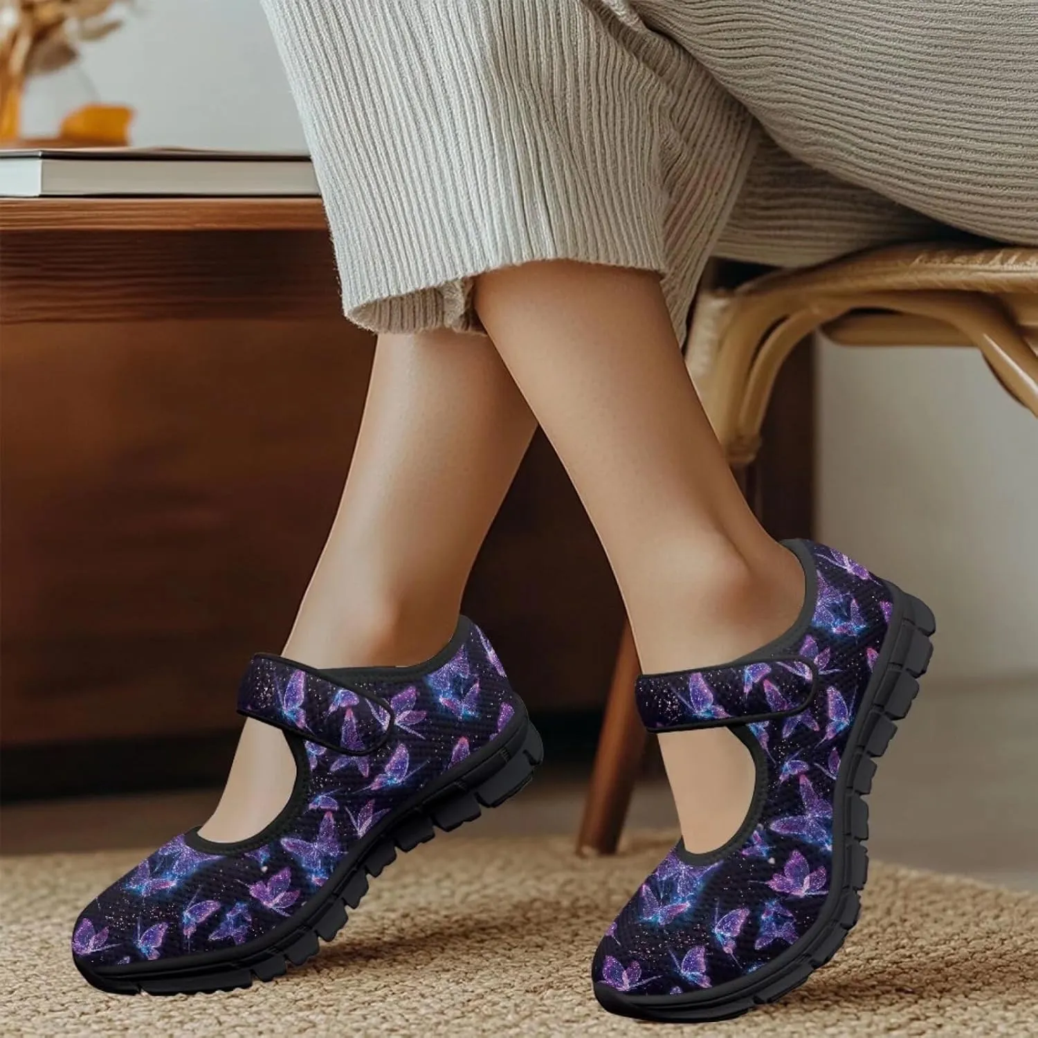Mary Jane Sneakers Women's Walking Shoes Stylish Lady Breathable Adjustable Working Flat Shoes