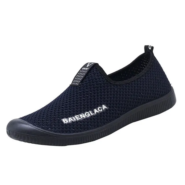 Men Mesh Round Breathable Flat Sneakers Shoes