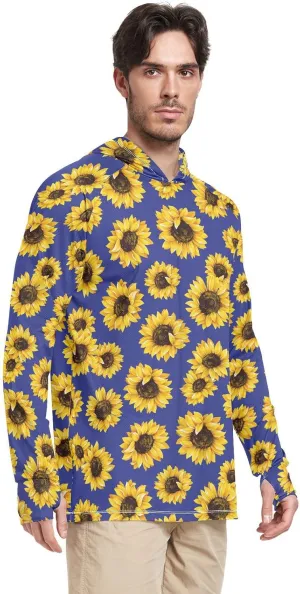 Men Sun Protection Hoodies Long Sleeve Sunflower Mens Sun Shirts UPF 50  Beach Hoodie UV Rash Guard Hooded