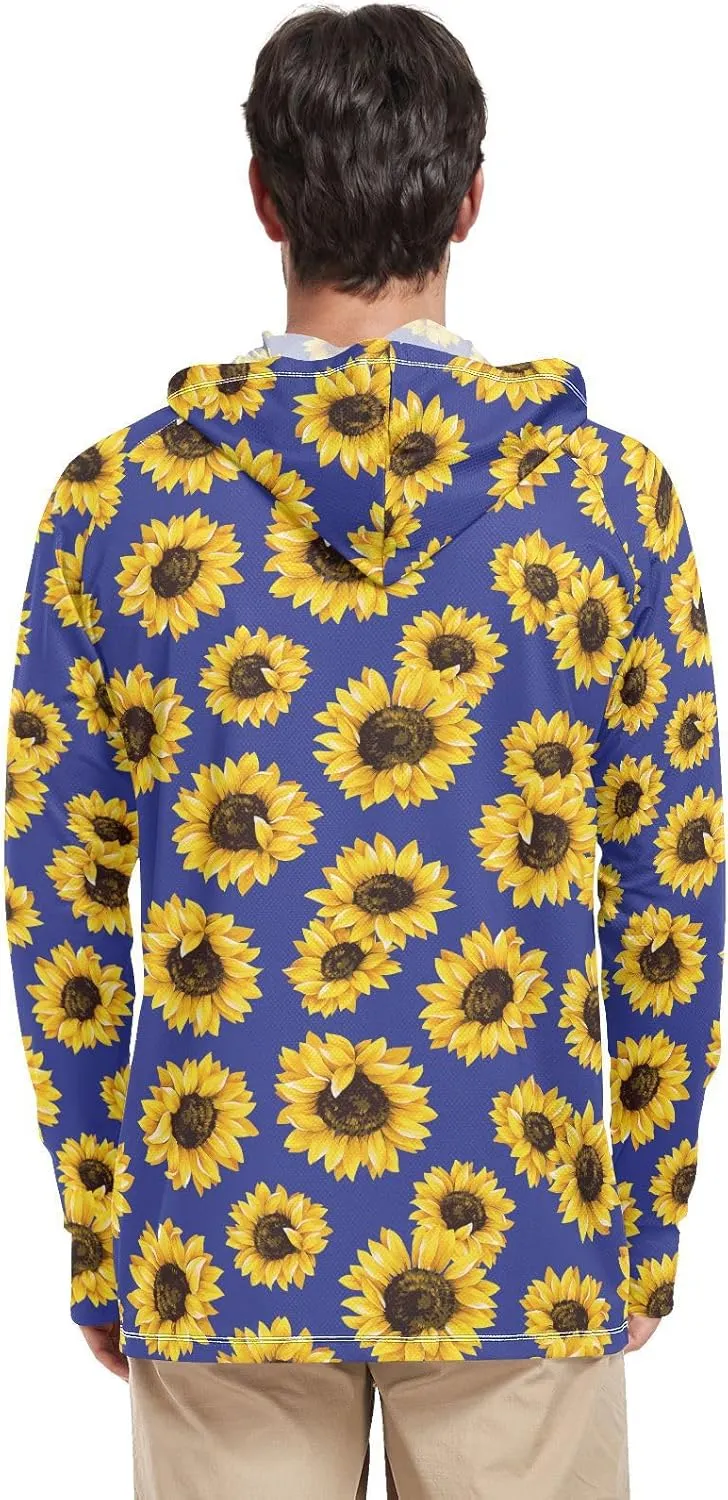 Men Sun Protection Hoodies Long Sleeve Sunflower Mens Sun Shirts UPF 50  Beach Hoodie UV Rash Guard Hooded