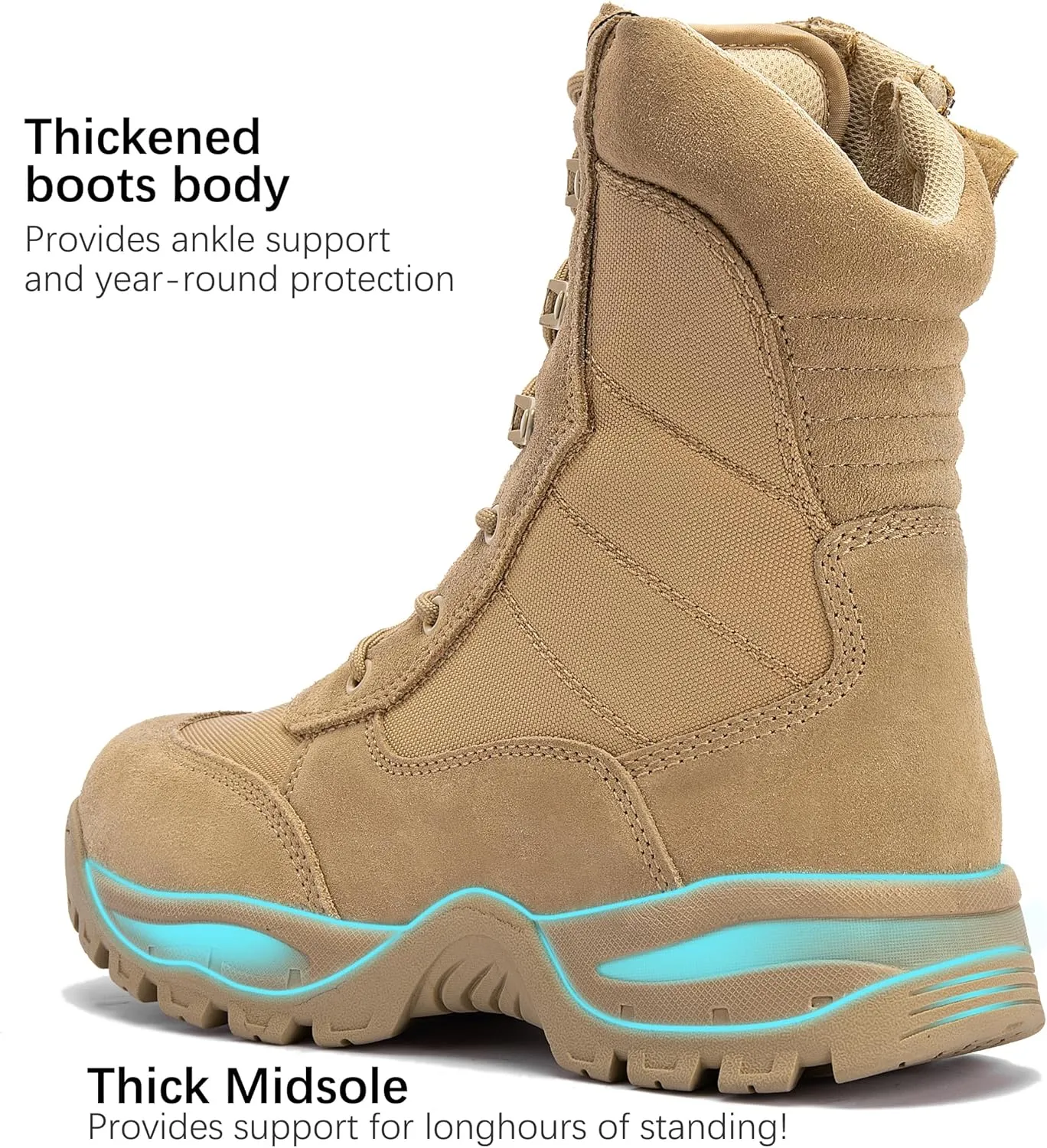Men's 8 Inches Military Tactical Work Boots Side Zipper Lightweight Army Combat Boots Durable Outdoor Work Boots Desert Boots