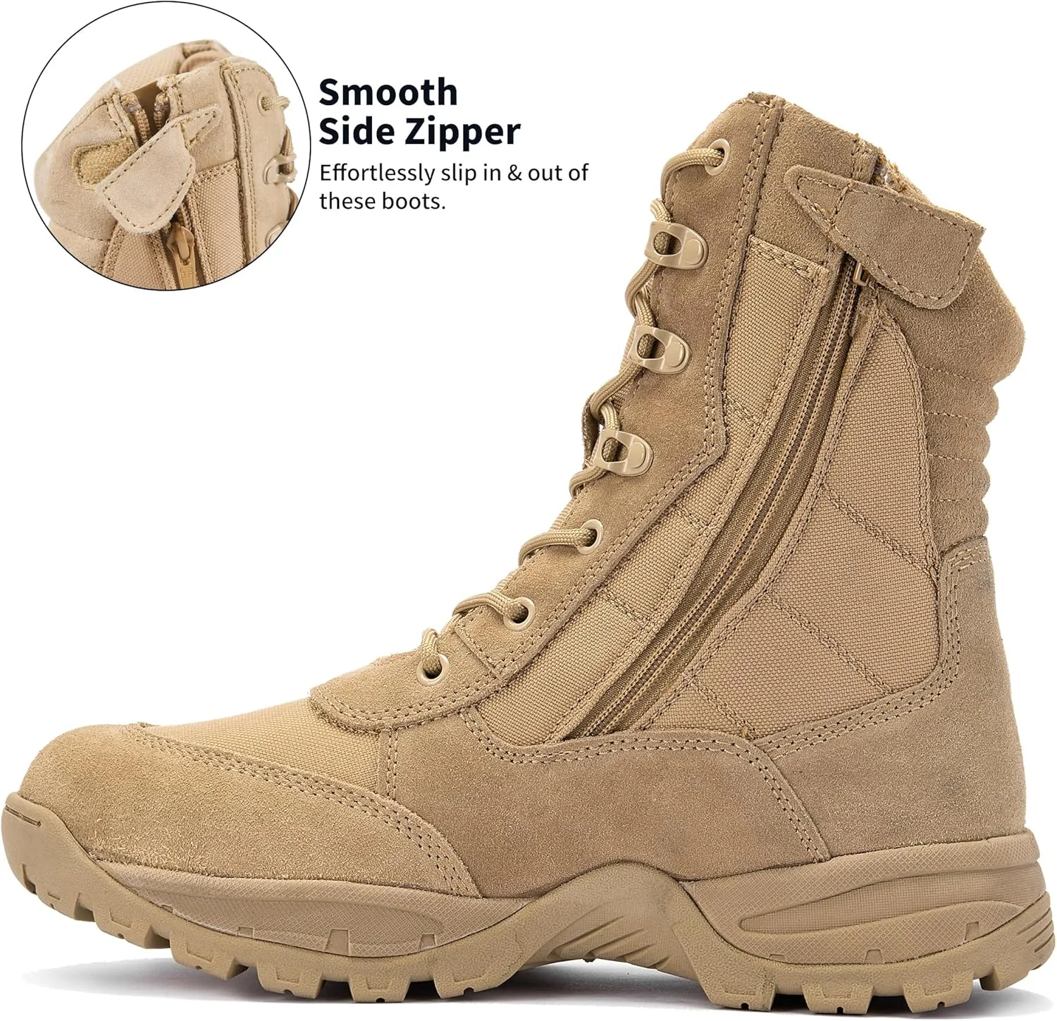 Men's 8 Inches Military Tactical Work Boots Side Zipper Lightweight Army Combat Boots Durable Outdoor Work Boots Desert Boots