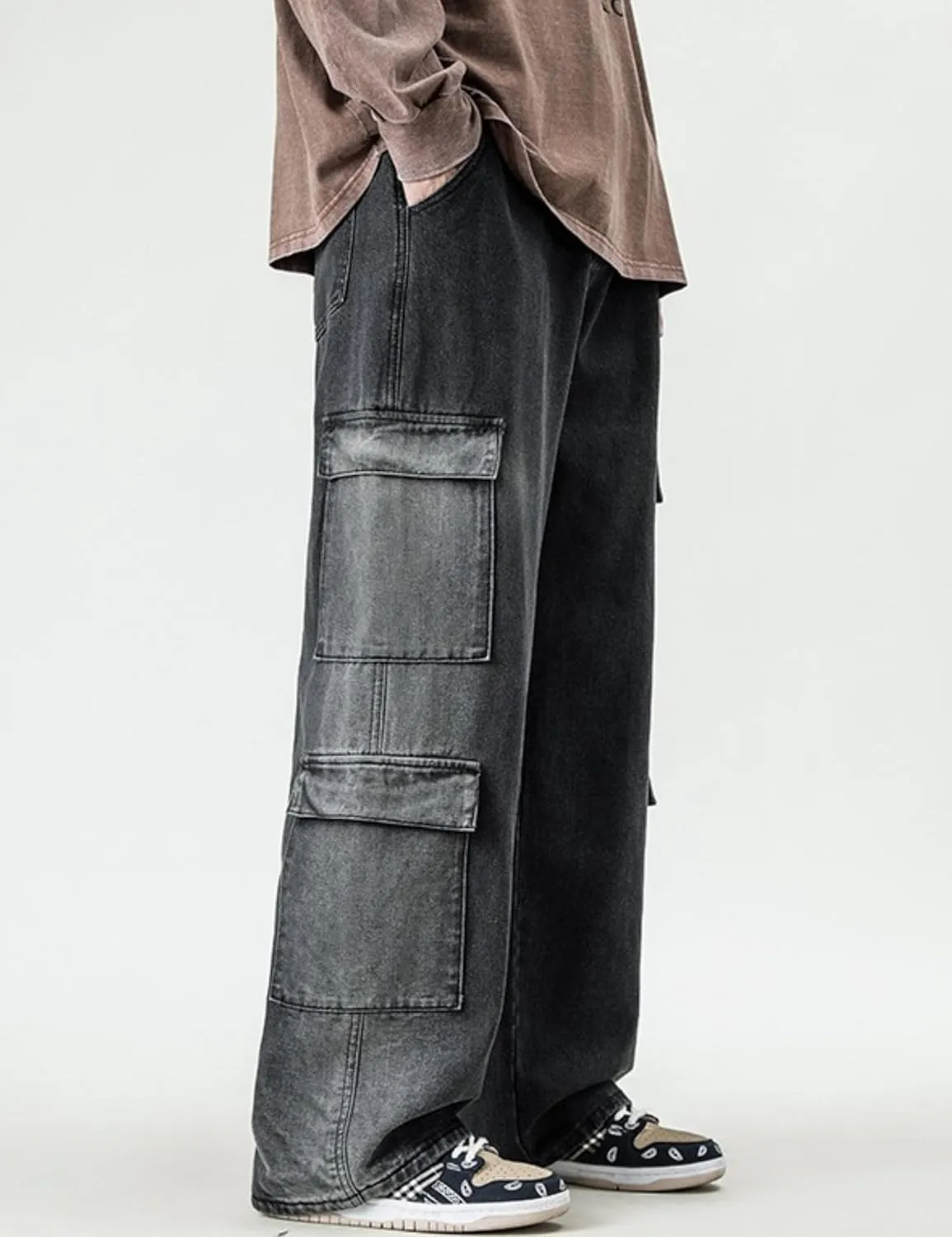 Mens Baggy Jeans Y2k Hip Hop Cargo Jeans Vintage Skater Jeans Wide Leg Demin Skateboard Pants