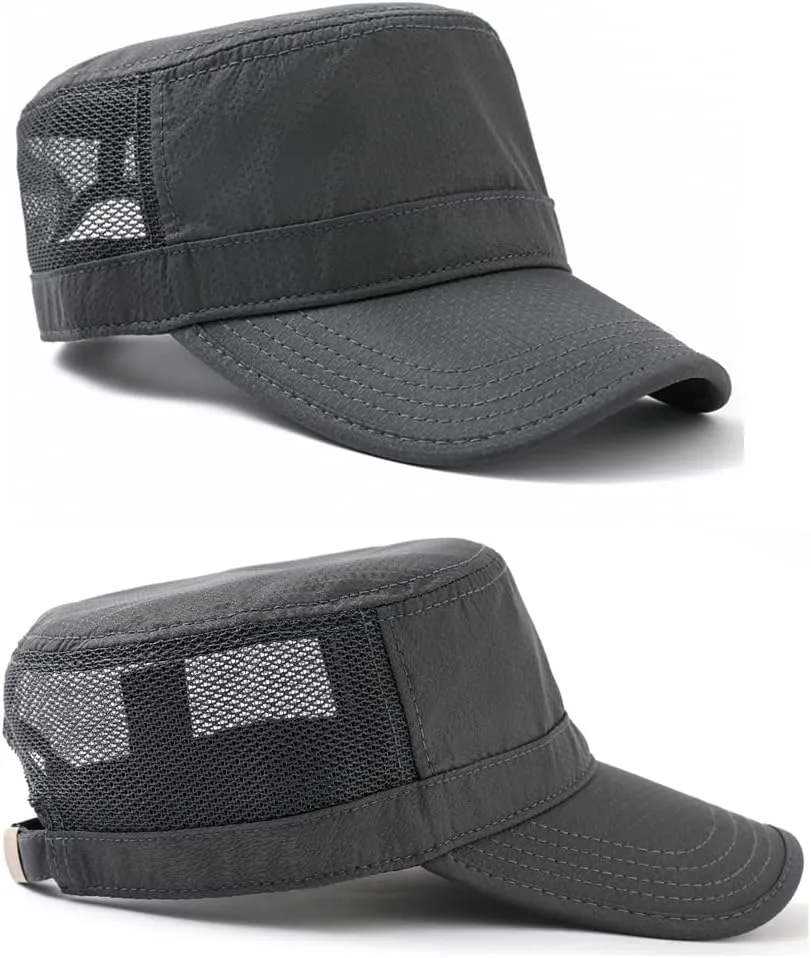 Men's Breathable Military Caps Cadet Army Caps Summer Flat Top Cap