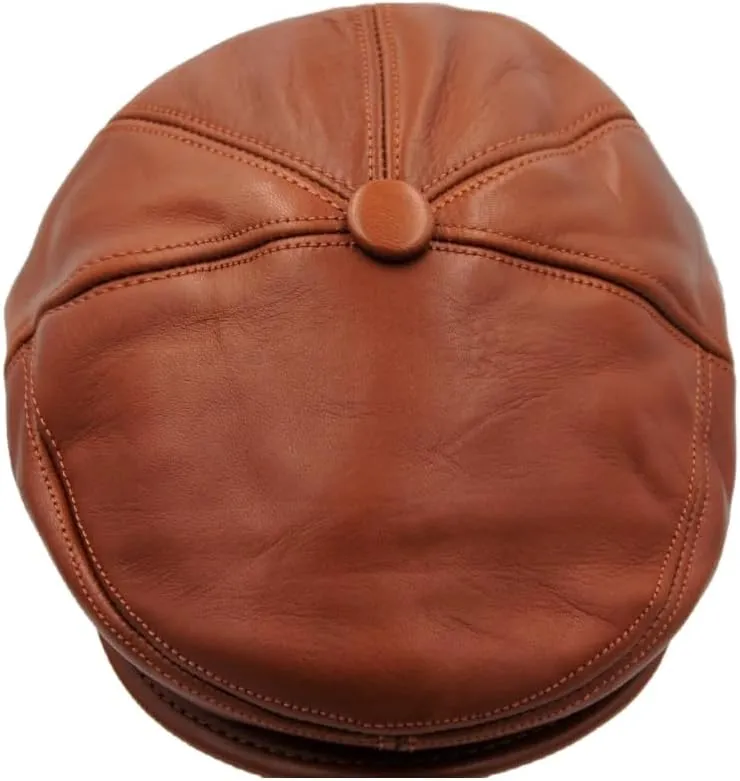 Men's Brown Ivy League Classic Flat Cap - Newsboy Cap - Genuine Sheepskin Leather - Warm & Breathable - Ear Warmer