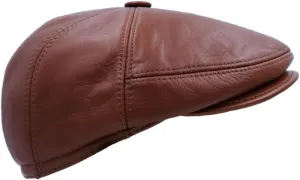 Men's Brown Ivy League Classic Flat Cap - Newsboy Cap - Genuine Sheepskin Leather - Warm & Breathable - Ear Warmer