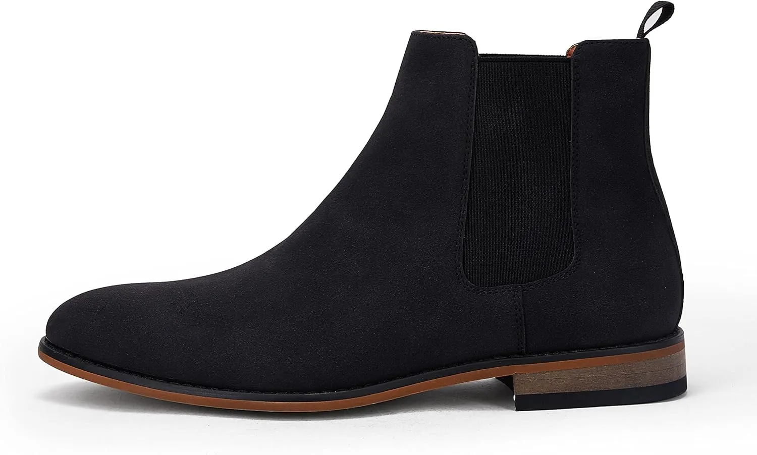 Mens Chelsea Boot Slip On Pointed Toe Stacked Low Heel Faux Suede Casual Dress Boot