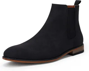 Mens Chelsea Boot Slip On Pointed Toe Stacked Low Heel Faux Suede Casual Dress Boot