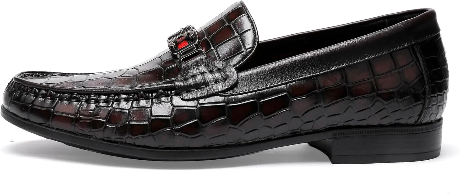Men's Crocodile Pattern Leather Slip-on Loafers, Formal Dress Shoes for Men
