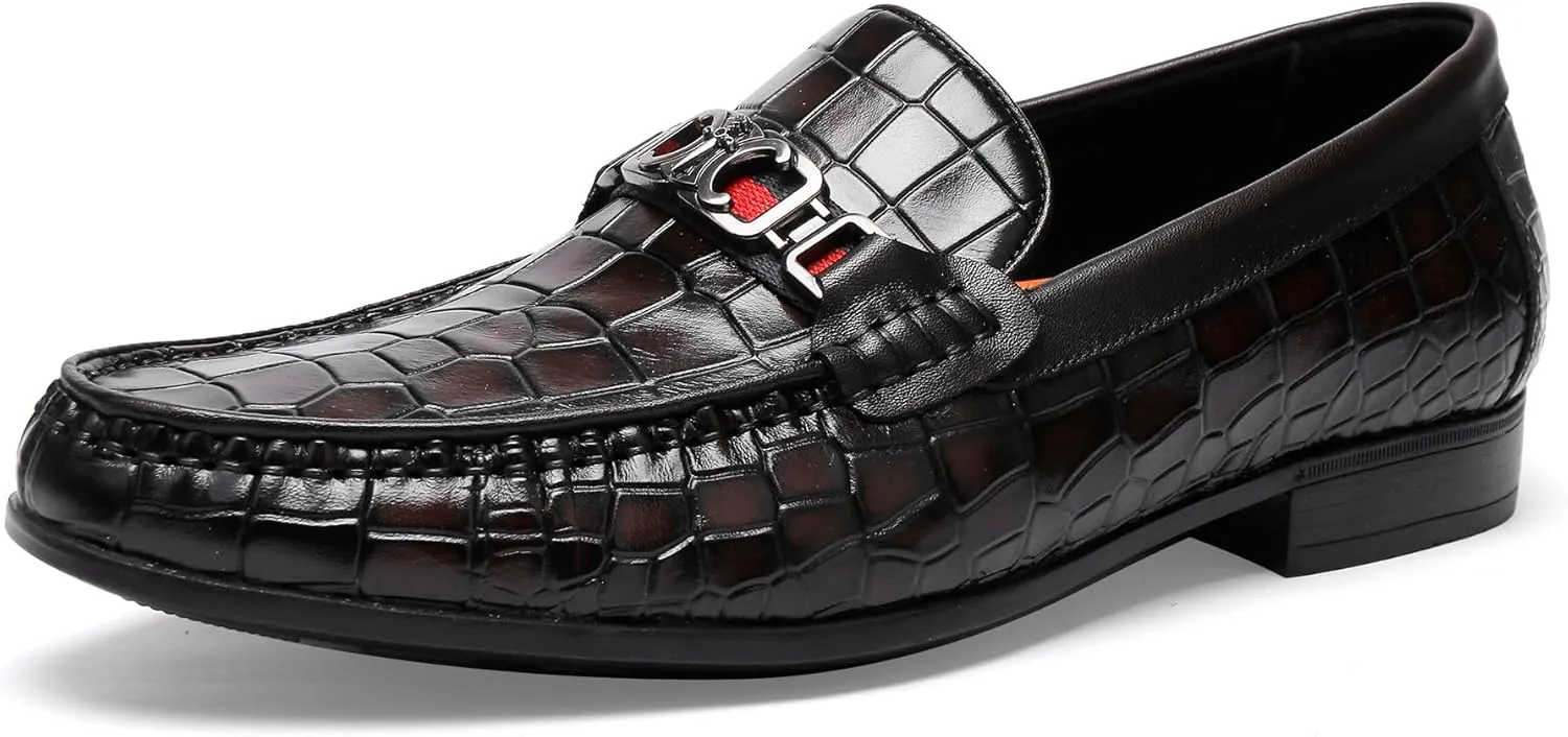 Men's Crocodile Pattern Leather Slip-on Loafers, Formal Dress Shoes for Men