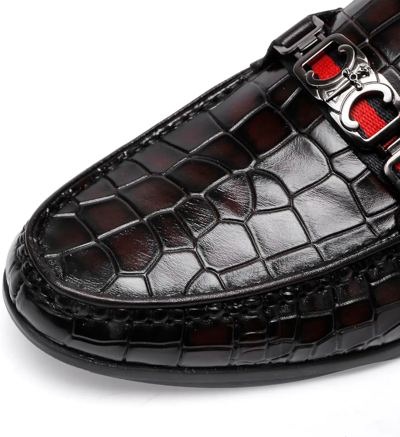 Men's Crocodile Pattern Leather Slip-on Loafers, Formal Dress Shoes for Men
