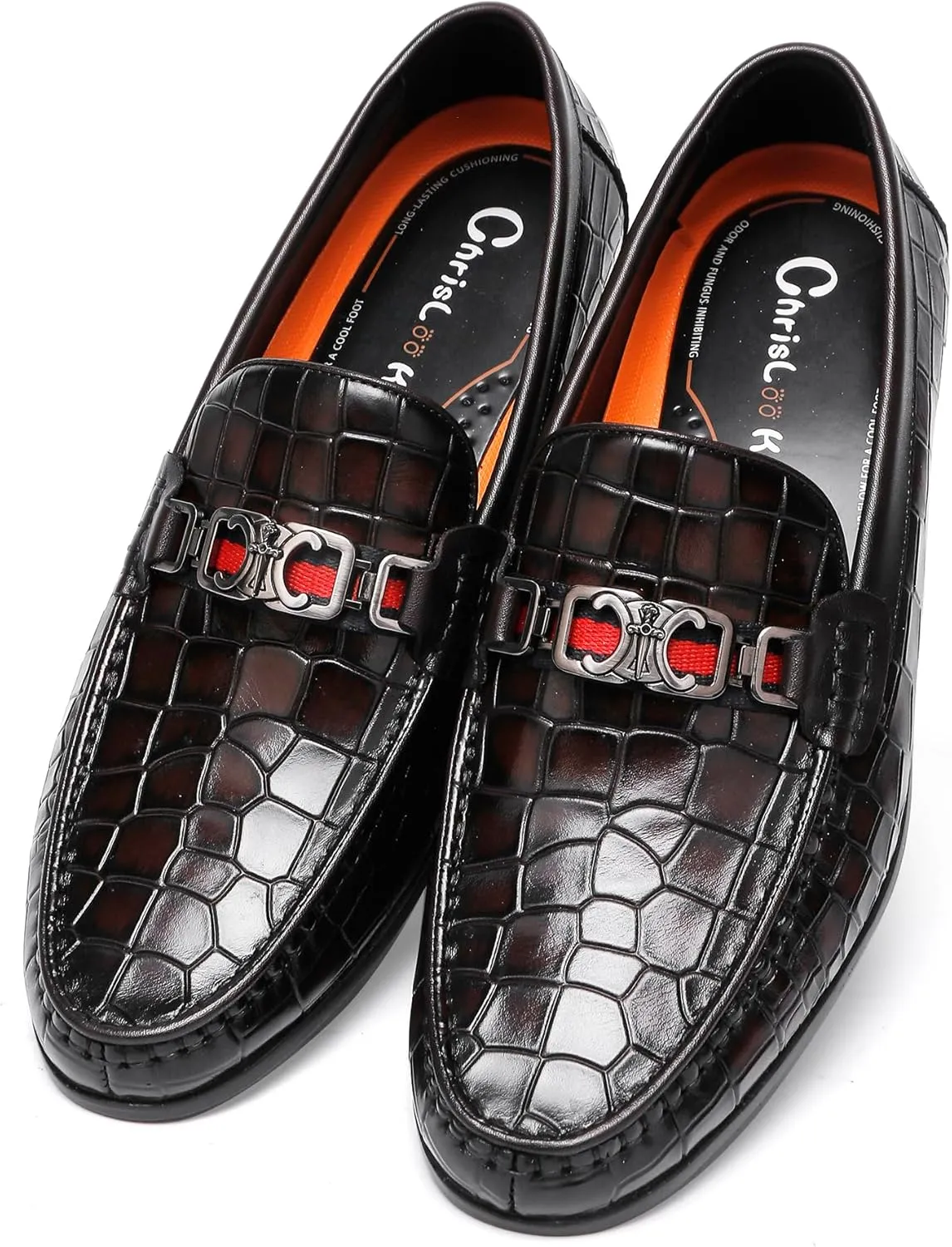 Men's Crocodile Pattern Leather Slip-on Loafers, Formal Dress Shoes for Men