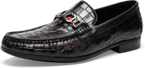 Men's Crocodile Pattern Leather Slip-on Loafers, Formal Dress Shoes for Men
