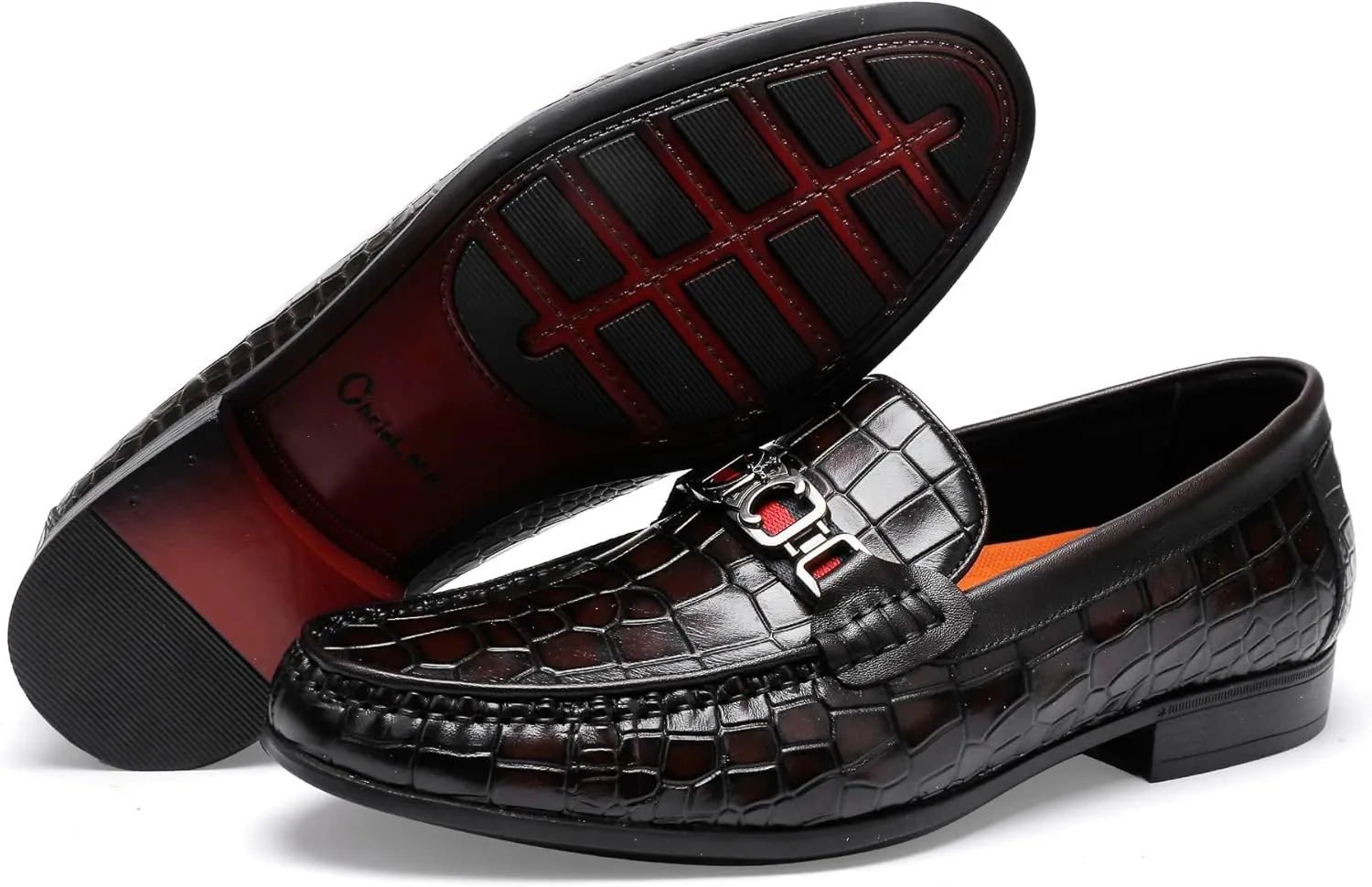 Men's Crocodile Pattern Leather Slip-on Loafers, Formal Dress Shoes for Men