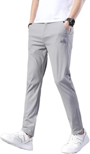Mens Elastic Waist Pants Breathable Summer Adaptive Pants for Elderly with Zipper and Button (as1, Numeric, Numeric_33, Regular, Regular, Grey)