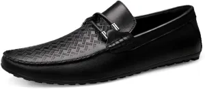 Men's Genuine Leather Slip On Penny Loafers Casual Light-Weight Breathable Embossed Shoes Vegan Knot Anti Slip Flat Round Toe