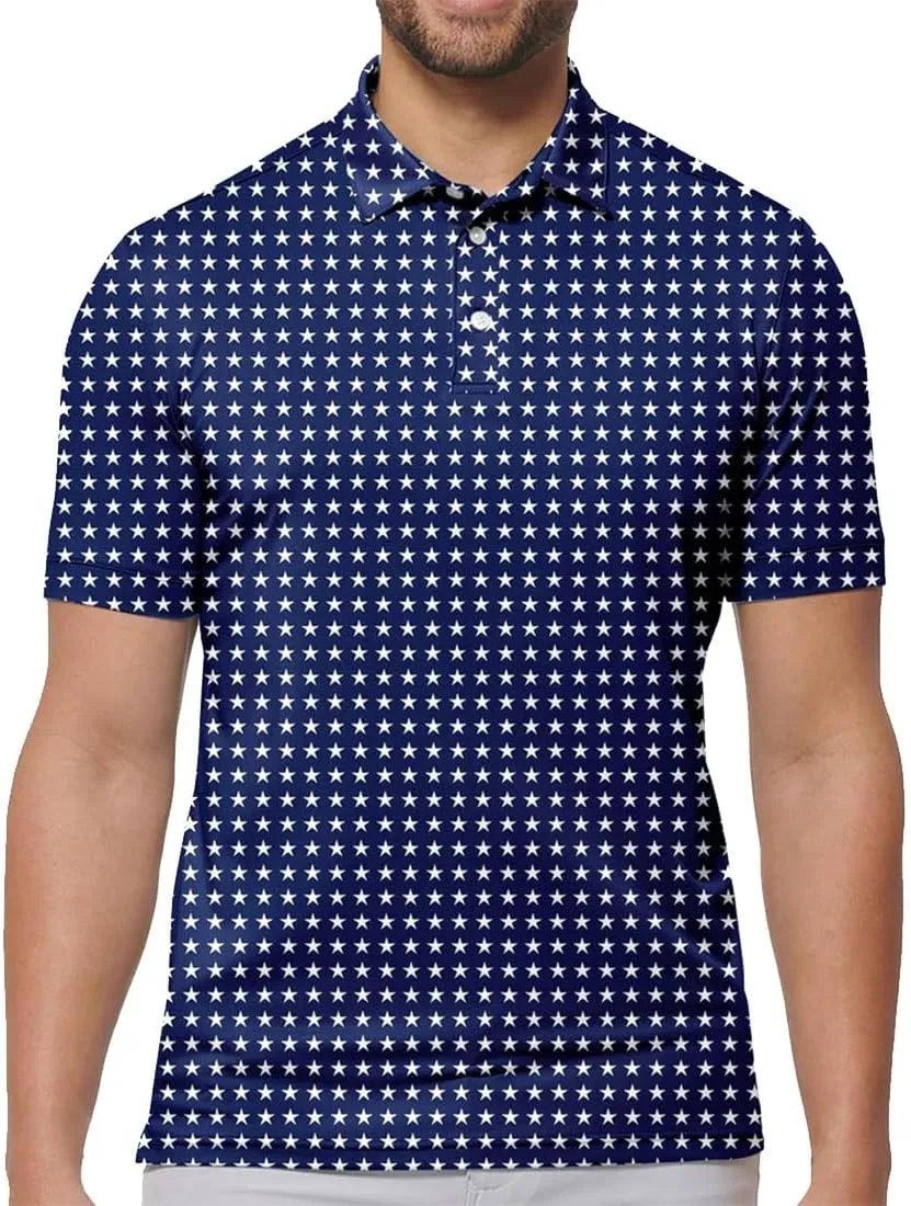 Mens Golf Shirt Print Polo Shirts for Men Performance Polo Quick-Dry
