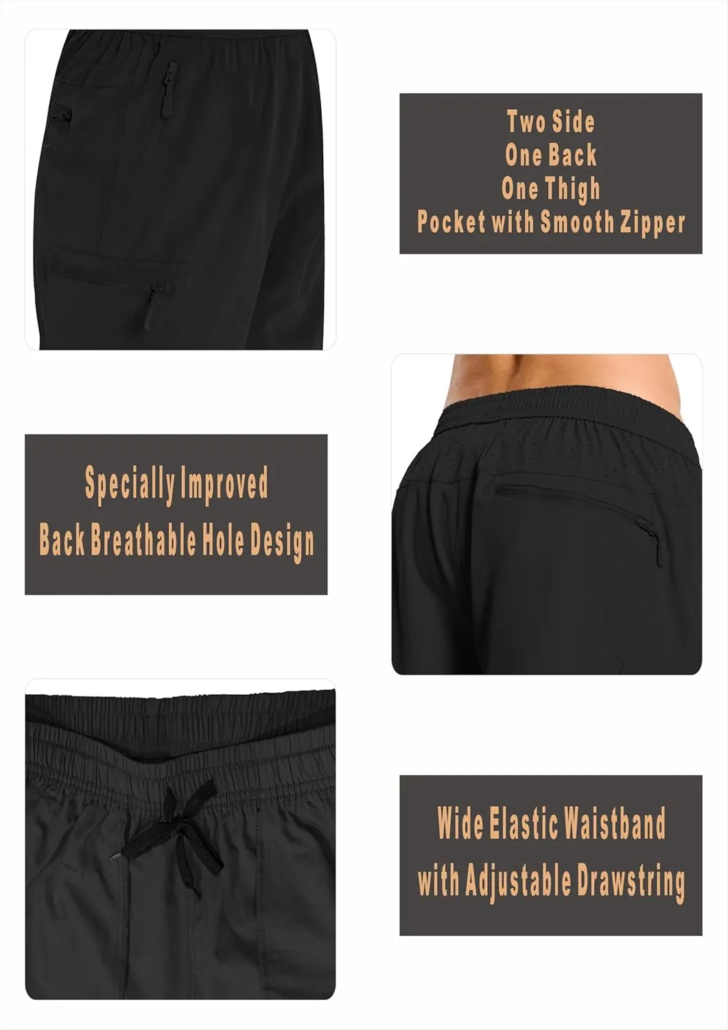 Mens Hybrid Shorts for Running Athletic Hiking Sports Workout Quick Dry Lightweight Breathable with 4 Zipper Pocket