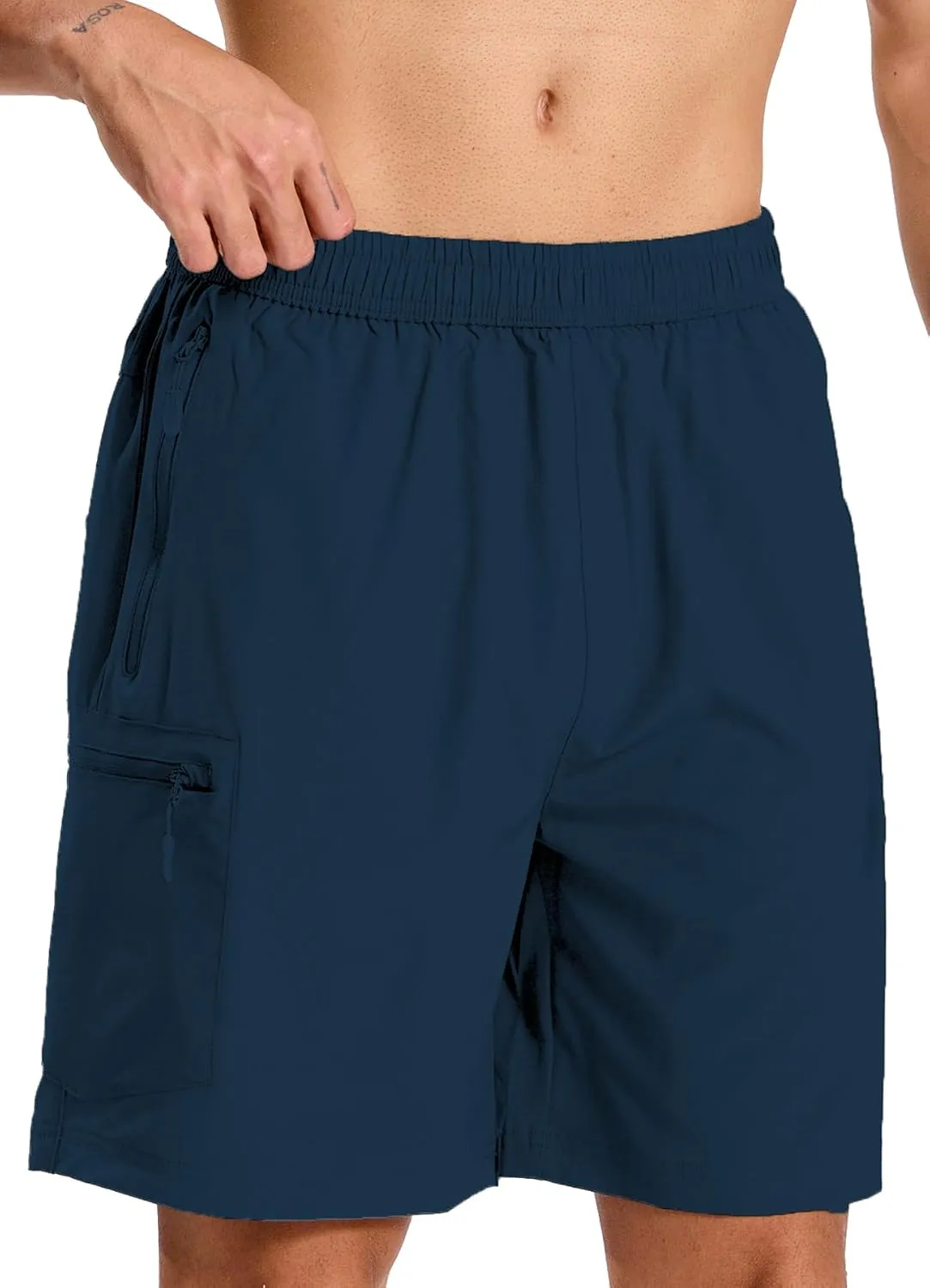 Mens Hybrid Shorts for Running Athletic Hiking Sports Workout Quick Dry Lightweight Breathable with 4 Zipper Pocket