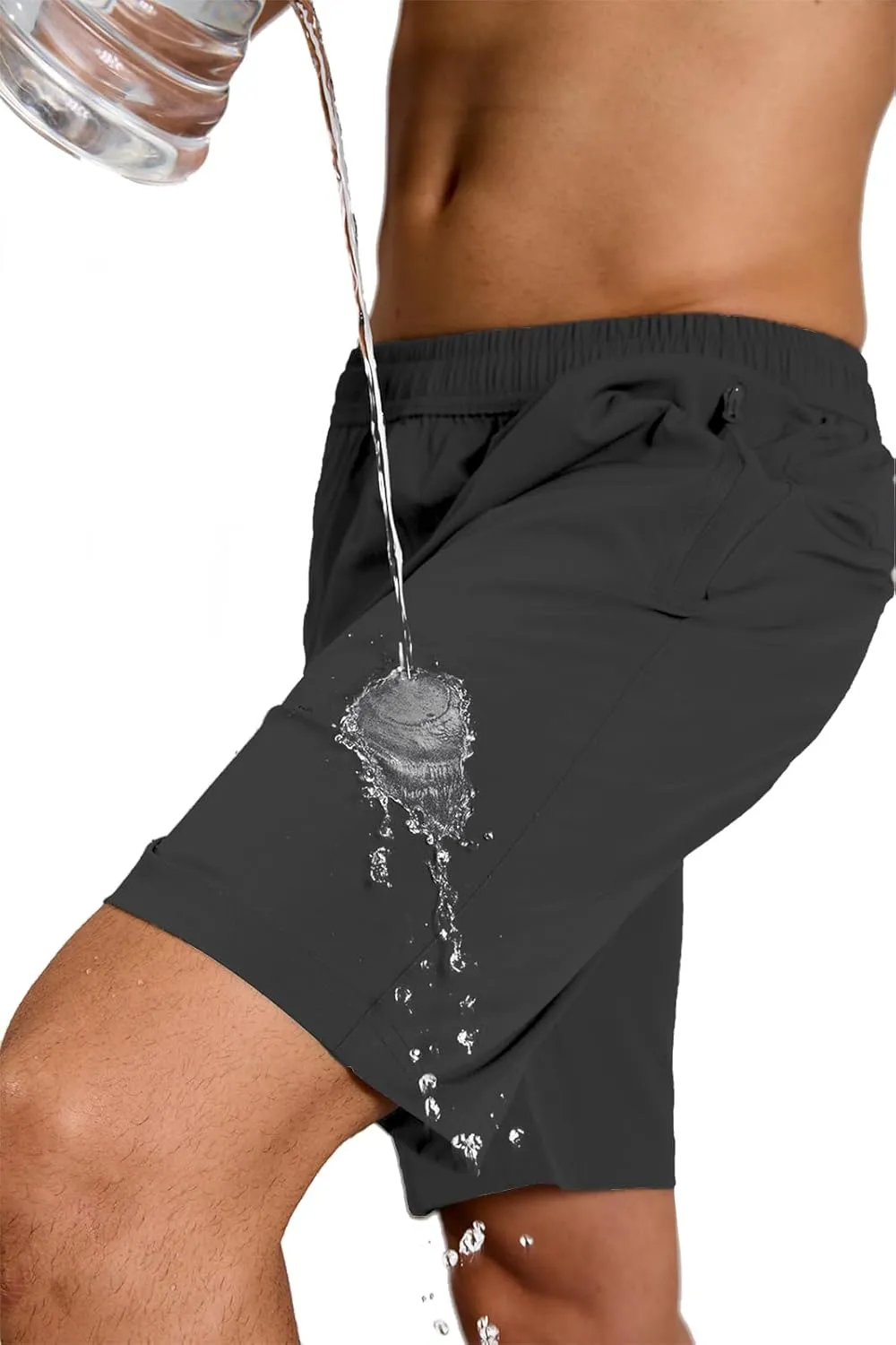 Mens Hybrid Shorts for Running Athletic Hiking Sports Workout Quick Dry Lightweight Breathable with 4 Zipper Pocket