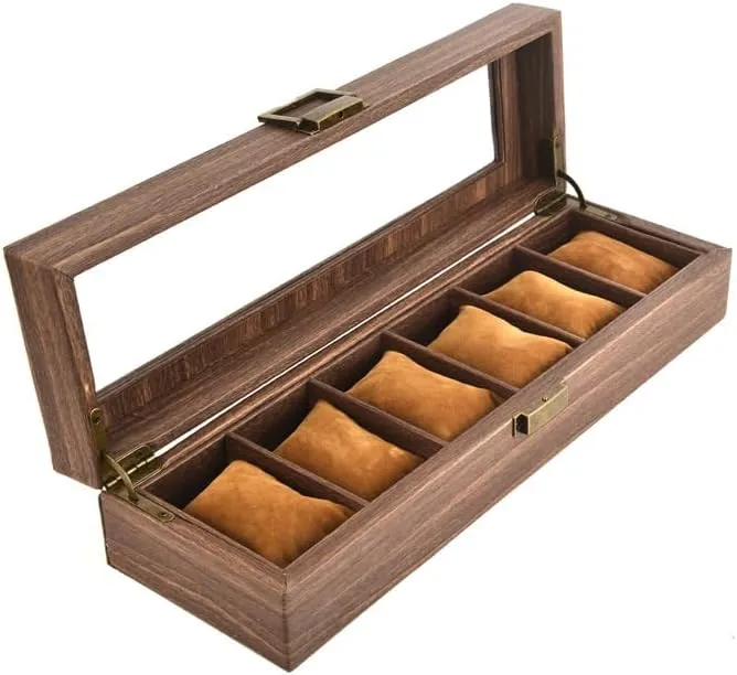 Mens Jewellery Box Wood Grain Watch Box PU Leather Skylight Watch Box Sponge Pillow Jewelry Box Watch Gift Box