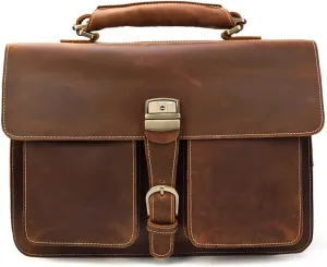 Men's Leather Briefcase Europe and The United States Retro Handbag Compartment Shoulder Bag(D)
