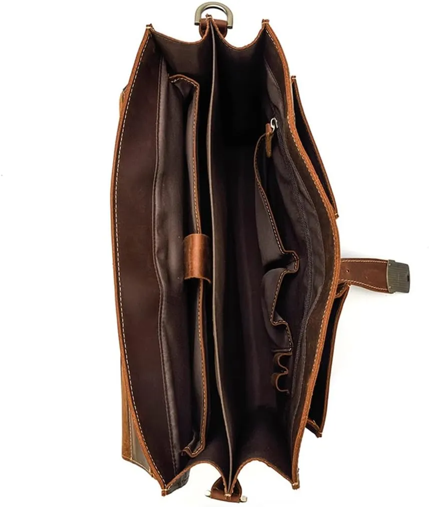 Men's Leather Briefcase Europe and The United States Retro Handbag Compartment Shoulder Bag(D)