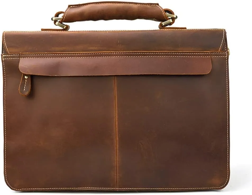 Men's Leather Briefcase Europe and The United States Retro Handbag Compartment Shoulder Bag(D)