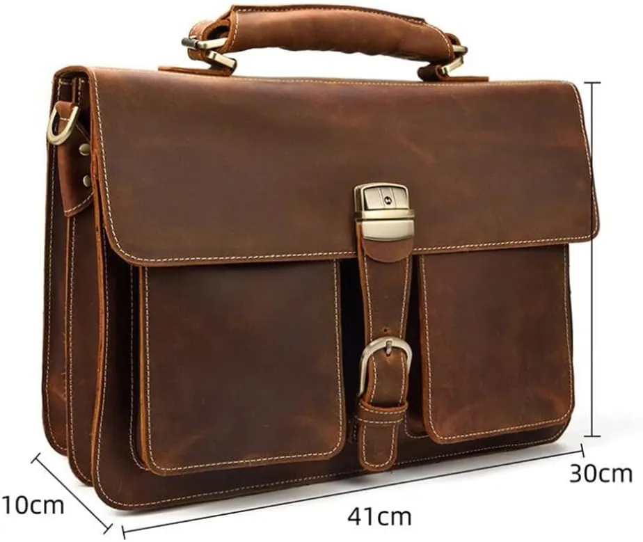 Men's Leather Briefcase Europe and The United States Retro Handbag Compartment Shoulder Bag(D)