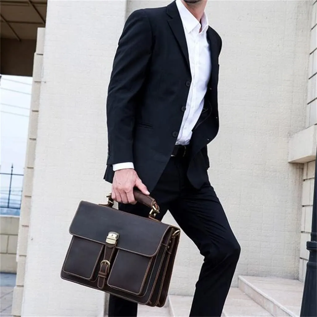 Men's Leather Briefcase Europe and The United States Retro Handbag Compartment Shoulder Bag(D)