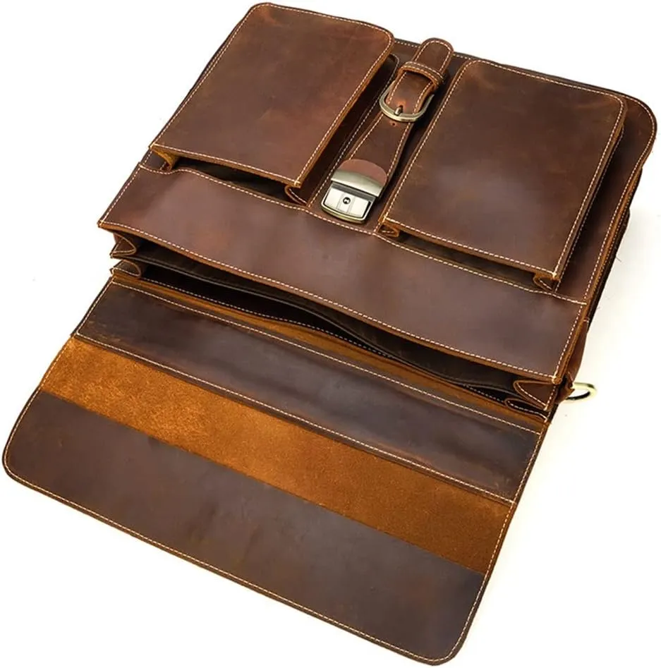 Men's Leather Briefcase Europe and The United States Retro Handbag Compartment Shoulder Bag(D)