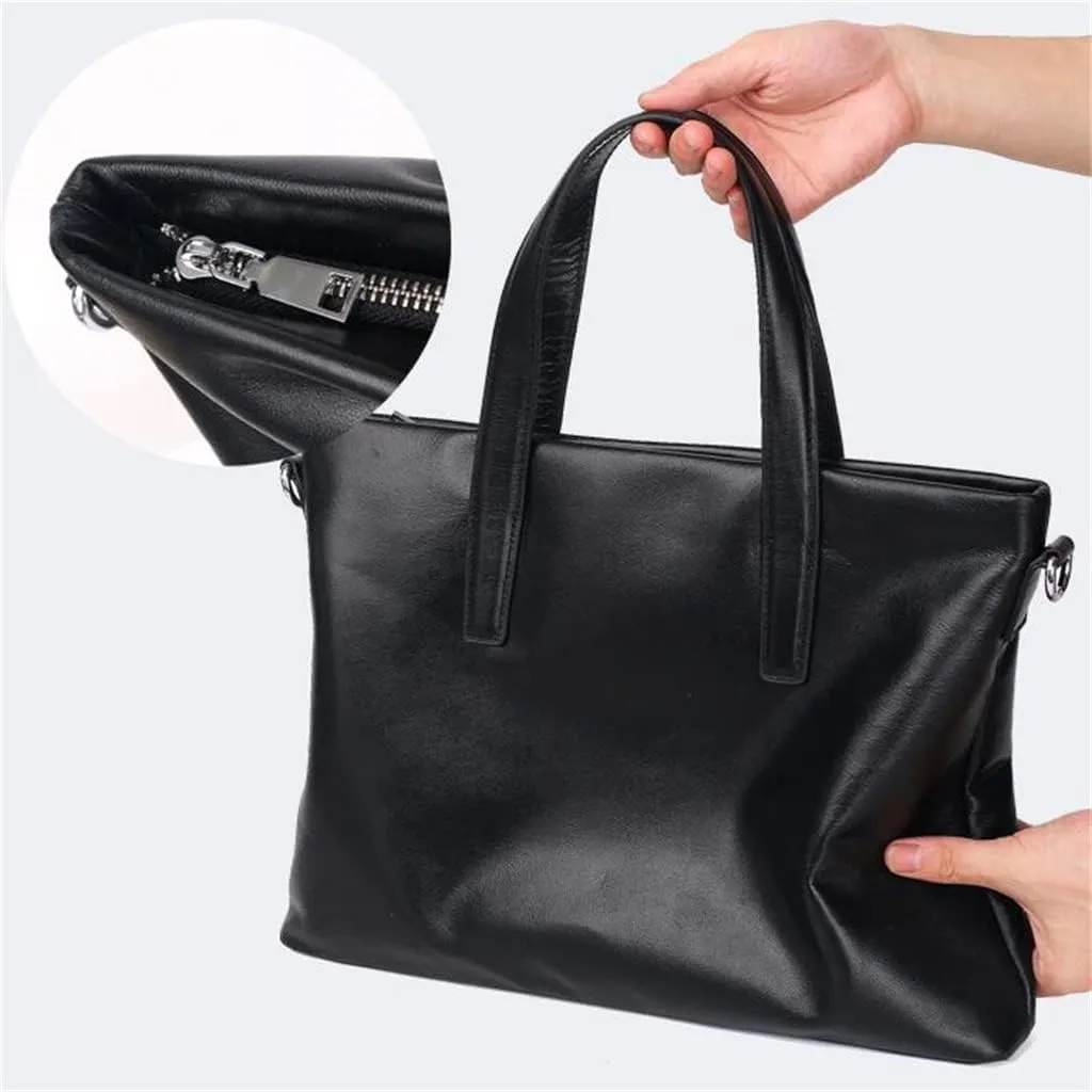 Men's Leather Business Briefcase Crossbody Bag Layer Cowhide Handbag Computer Bag