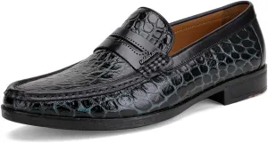 Men's Leather Penny Loafers Formal Dress Shoes Crocodile Printed Soft Slip-On Loafer for Men