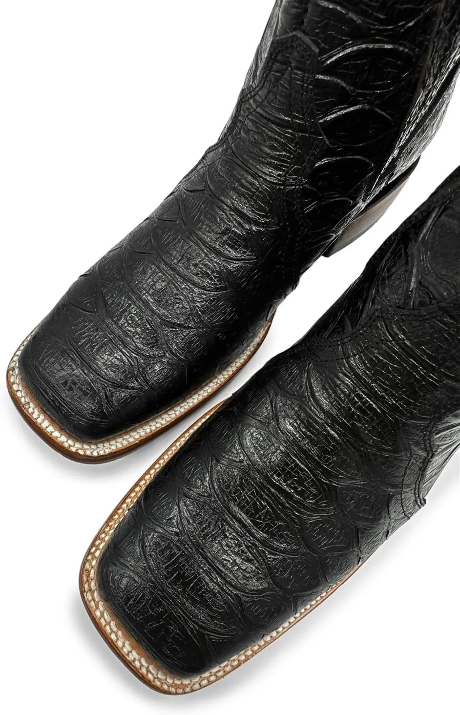 Mens Leather Short Ankle Embossed Python Print Cowboy Boot