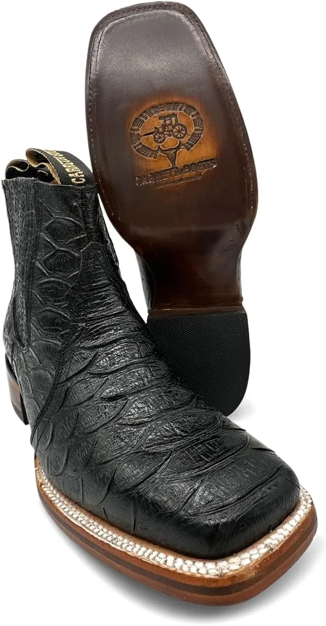 Mens Leather Short Ankle Embossed Python Print Cowboy Boot