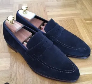 Men's Navy Blue Suede Leather Moccasins - Casual Shoes