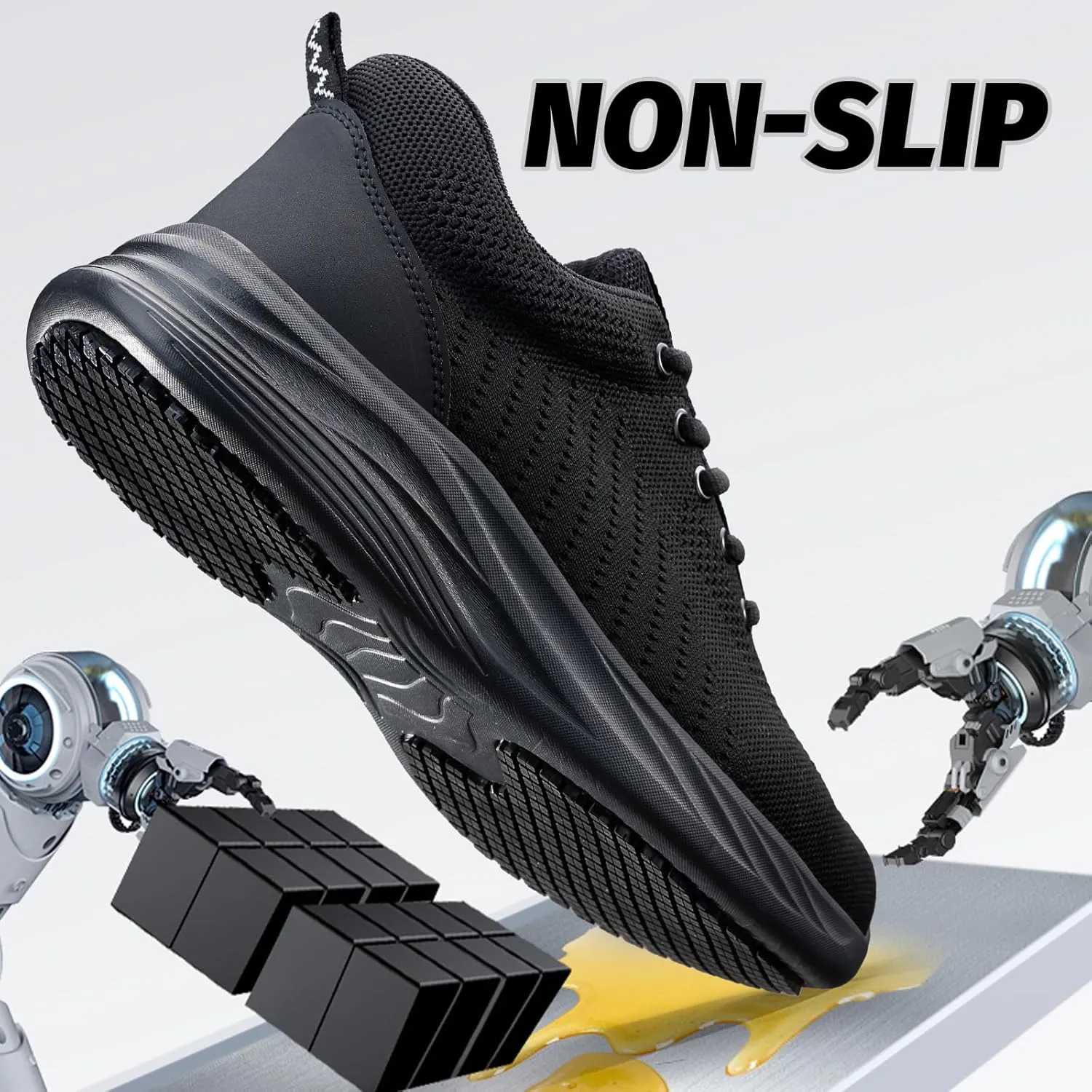 Mens Non-Slip Work Shoes Slip-Resistant Waterproof Sneakers for Kitchen Restaurant & Food Service Lightweight Breathable Slip-On Chef Shoes Safety Footwear for Men