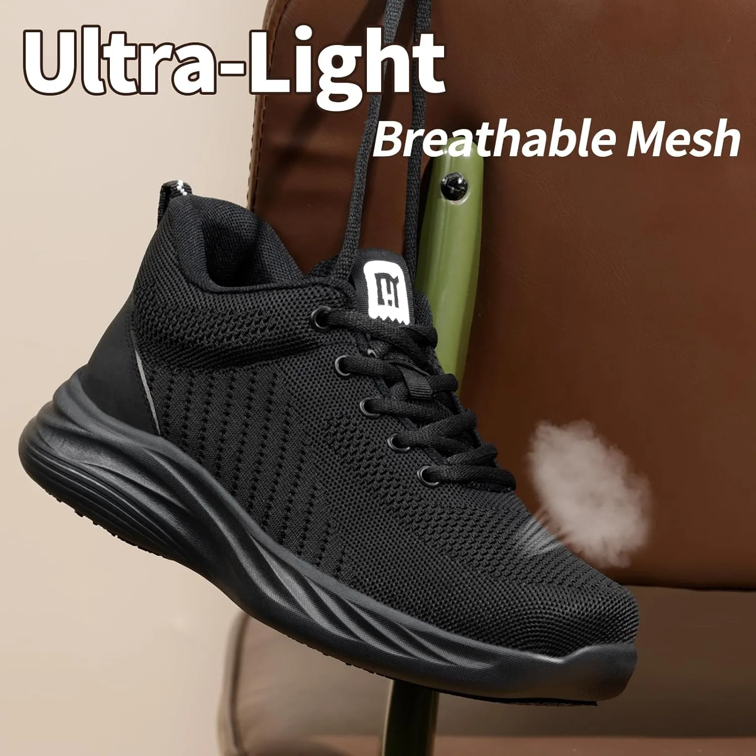 Mens Non-Slip Work Shoes Slip-Resistant Waterproof Sneakers for Kitchen Restaurant & Food Service Lightweight Breathable Slip-On Chef Shoes Safety Footwear for Men