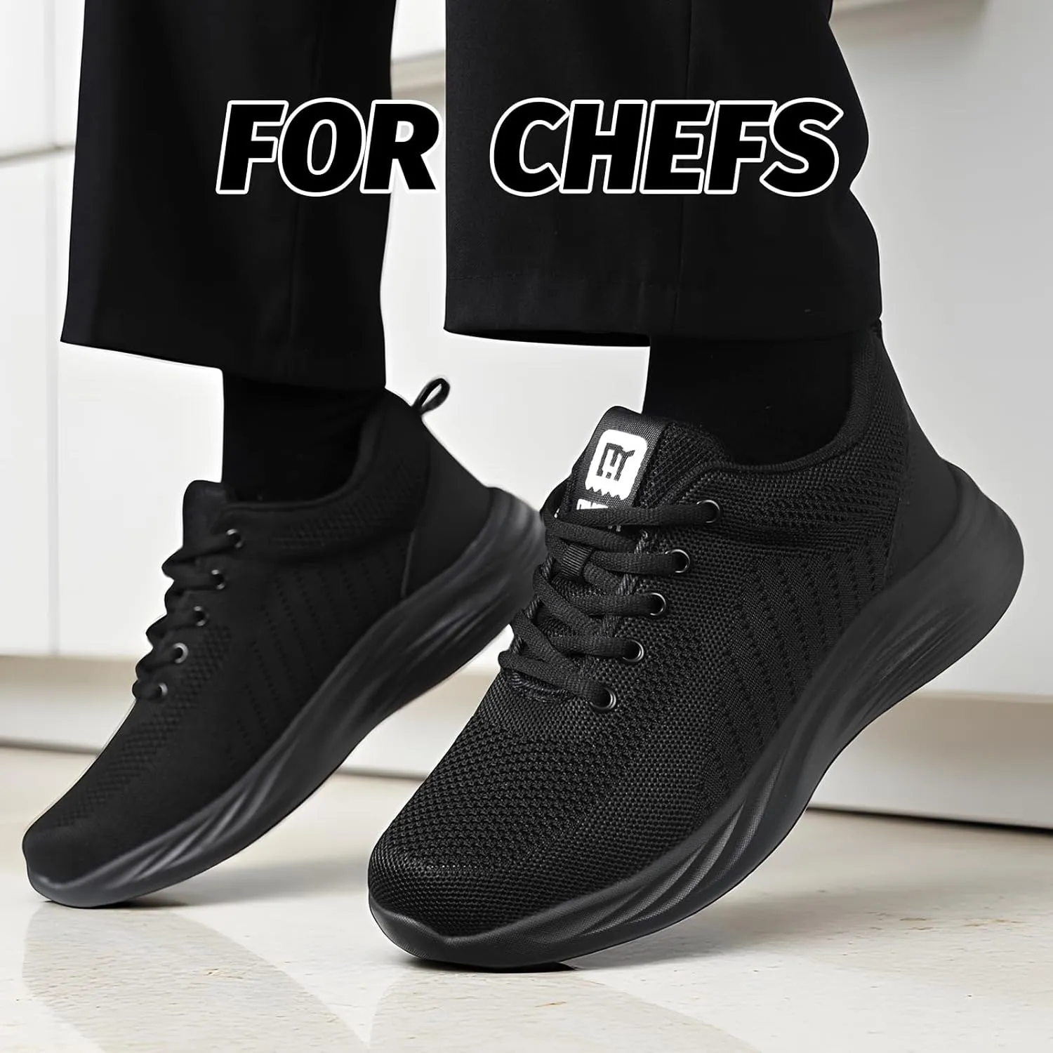 Mens Non-Slip Work Shoes Slip-Resistant Waterproof Sneakers for Kitchen Restaurant & Food Service Lightweight Breathable Slip-On Chef Shoes Safety Footwear for Men