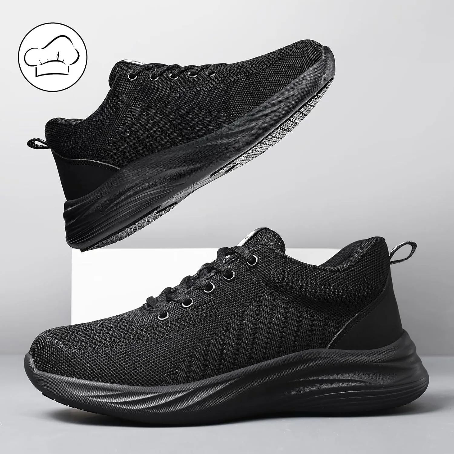 Mens Non-Slip Work Shoes Slip-Resistant Waterproof Sneakers for Kitchen Restaurant & Food Service Lightweight Breathable Slip-On Chef Shoes Safety Footwear for Men