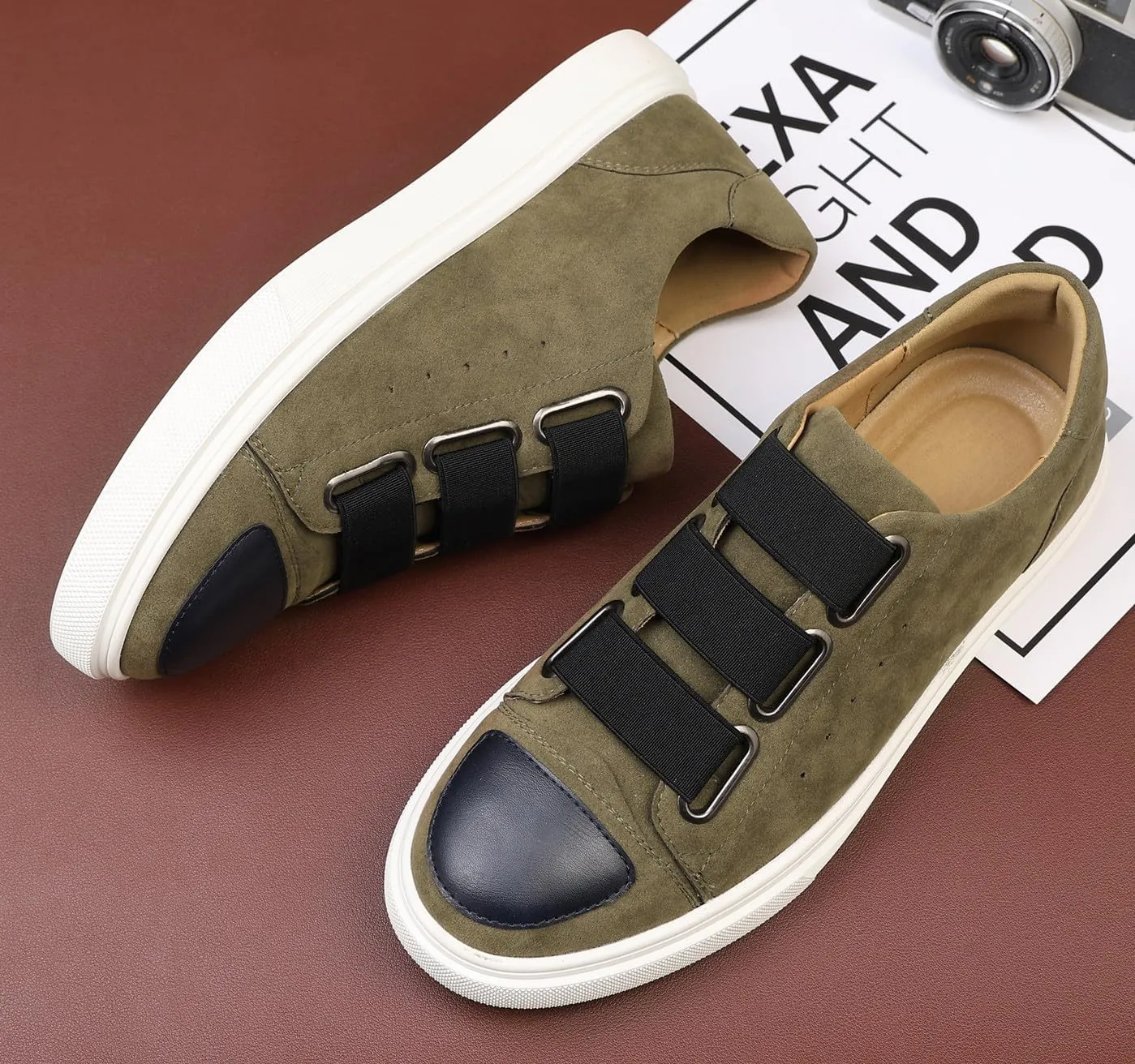 Mens Sneakers Casual Low Skate Shoes Light Weight Athletic Hook and Loop Walking Shoes Mnes Fashion Two Strap Flat Sneakers for Men