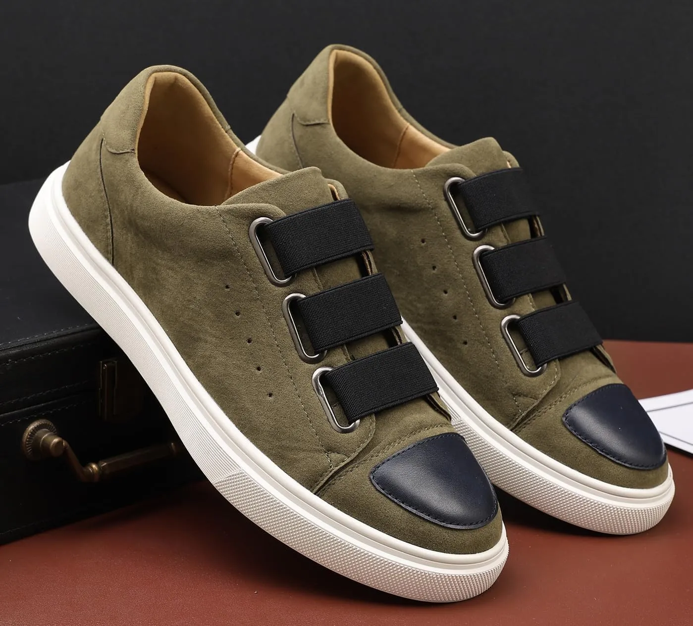 Mens Sneakers Casual Low Skate Shoes Light Weight Athletic Hook and Loop Walking Shoes Mnes Fashion Two Strap Flat Sneakers for Men