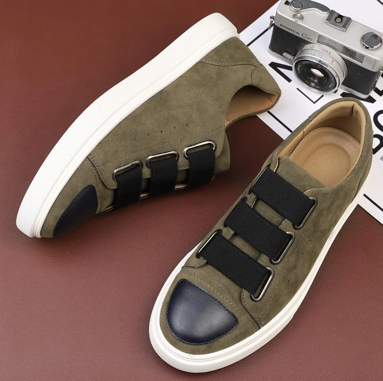 Mens Sneakers Casual Low Skate Shoes Light Weight Athletic Hook and Loop Walking Shoes Mnes Fashion Two Strap Flat Sneakers for Men